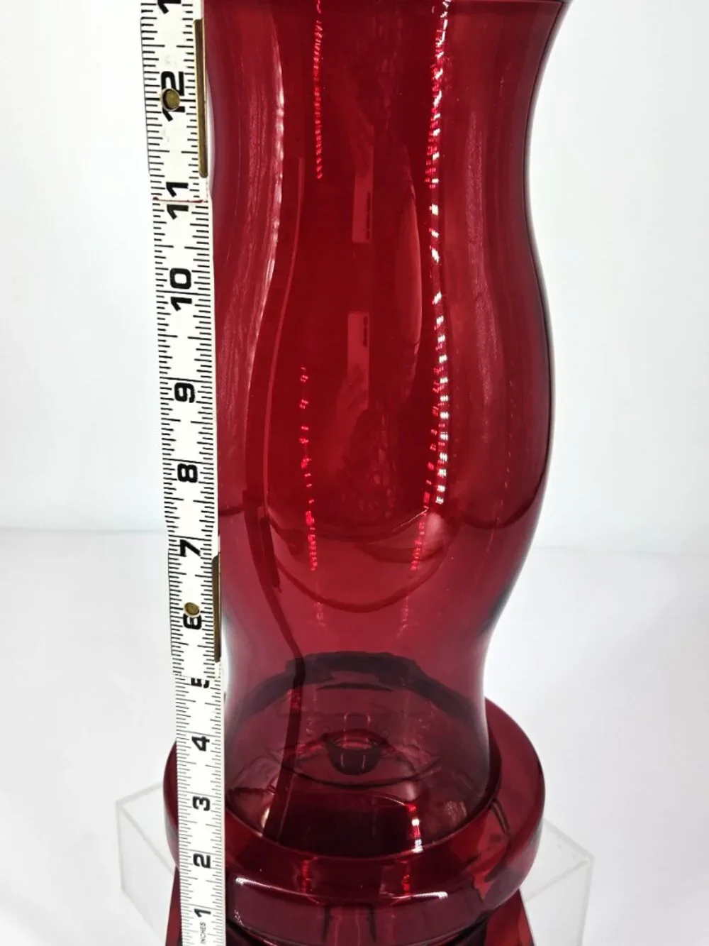 Fenton VTG 1980s Holiday Designs Ruby Red Glass 2 Piece Hurricane Candle Holder